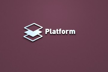 3D illustration of Platform, blue color and blue text with brown background.