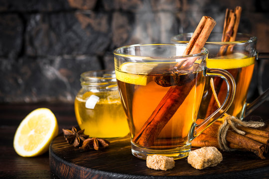 Autumn Hot Tea With Lemon And Spices