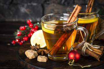 Christmas drink with lemon and spices