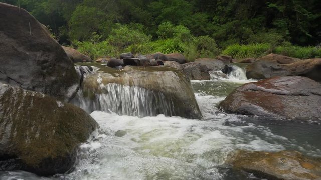 Dolly zoom shot of a flowing stream
