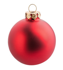 Red christmas ball isolated on white background. Clipping path