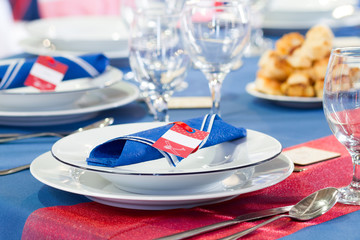 wedding or restaurant table set, napkin on plate
