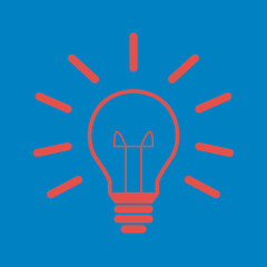 Glühbine mit Strahlen - Icon, Symbol, Piktogramm, grafisches Element - blau, rot