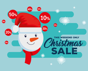 christmas sale label with snowman