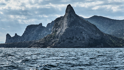 Russia. Crimea. City Sudak. Cape Chiken-Kaya, the peak of Cosmos, Mount Koba-Kaya, Mount Karaul-Oba