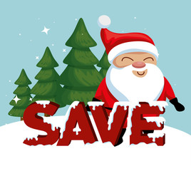 christmas sale label with santa claus character