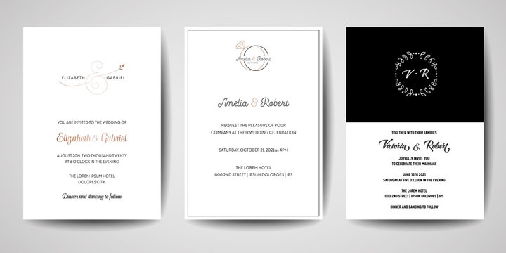 Wedding monogram logos collection, hand drawn modern minimalistic and floral templates for Invitation cards, Save the Date, elegant identity for restaurant, boutique, cafe in vector