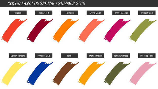 Color Palette Spring Summer 2019. Samples Of Trendy Colors Next Year