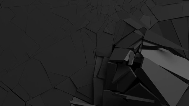 Abstract 3d rendering of cracked surface. Animated cgi background design with broken shape. Wall destruction, slow motion 4k video