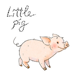 Hand drawn naughty pig. Cute funny piglet isolated on white background. Pig Chinese zodiac symbol of the year.