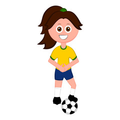 Female soccer player with a soccer ball and the Brazilian uniform. Vector illustration design