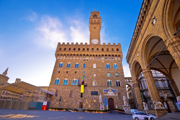 Fototapeta na wymiar Piazza della Signoria in Florence square and Palazzo Vecchio view