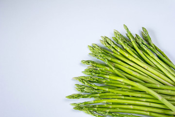 Copy space picture. Frame of fresh green asparagus. Nobody. Top view. High resolution