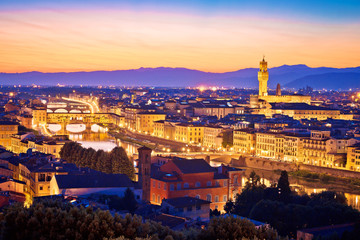 Florence cityscape and landmarks panoramic evening view