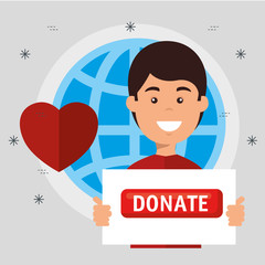 man with charity donation icons