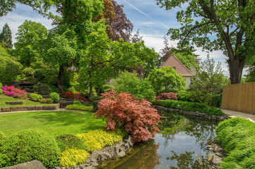 garden in spring,river, landscape, nature, autumn