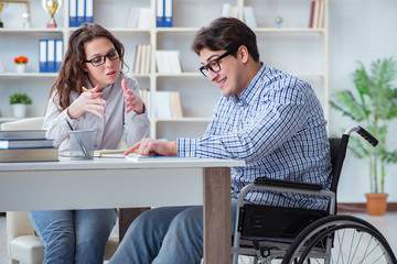 Disabled student studying and preparing for college exams