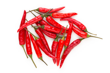 Group of chili peppers isolated on white background.