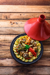 Fish tagine with chermoula, moroccan cuisine copy space