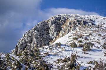 Landscape view on the top of Ucka mountain.Viojak, Ucka, Winter in Croatia.