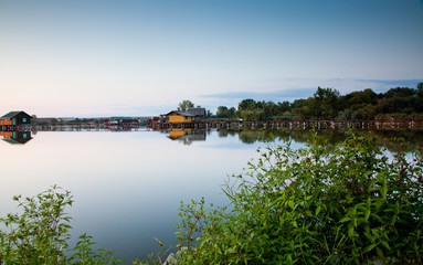 Fototapeta premium floating village on lake Bokod, Hungary