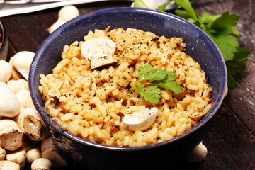 risotto with mushrooms, fresh herbs and parmesan cheese
