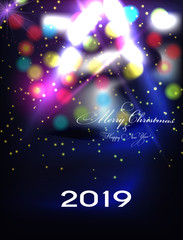 2019 Happy New Year and Merry Christmas on Colorful Background. Vector Illustration