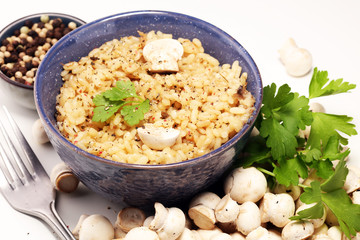 risotto with mushrooms, fresh herbs and parmesan cheese