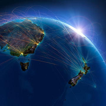 Detailed air routes on Earth. India. 3D rendering