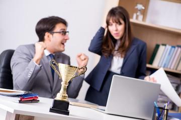 Concept of teamwork with prize