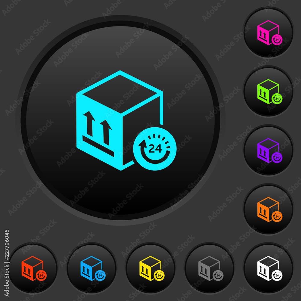 Poster one day package delivery dark push buttons with color icons