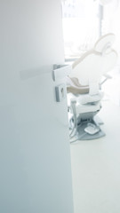 Abstract sharp hospital and clinic interior for background - Processing Blue color white balance with open door