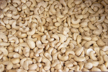 Cashews nut background. kernels of peeled nuts