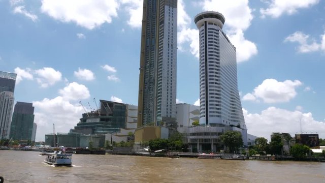 Look up shot of the Icon Siam under construction in slowmo 30fps in Bangkok, Thailand.