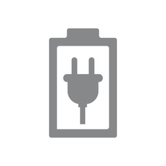 Vector battery icon. Accumulator with charging cable symbol illustration on white background.