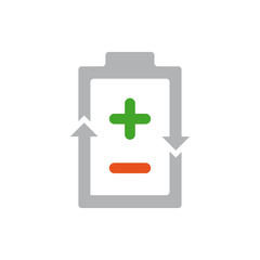 Vector power battery with plus and minus signs. Recycling accumulator, renewable energy sign illustration