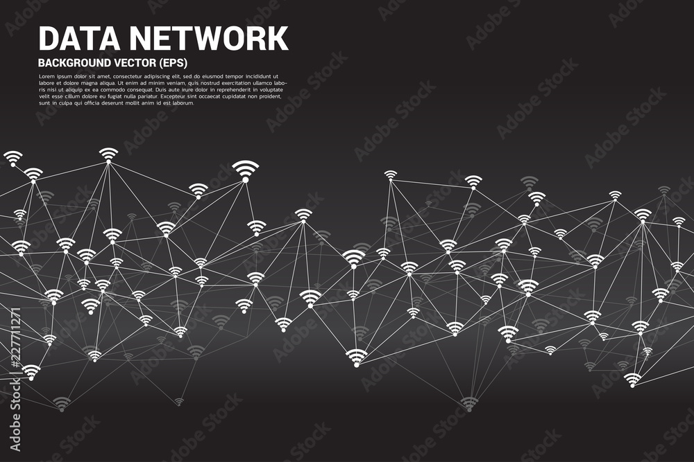 Poster Vector Polygon dot connect line shaped mobile data icon. Concept for data transfer of  mobile and wi-fi data network.