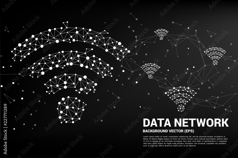 Poster Vector Polygon dot connect line shaped mobile data icon. Concept for data transfer of  mobile and wi-fi data network.