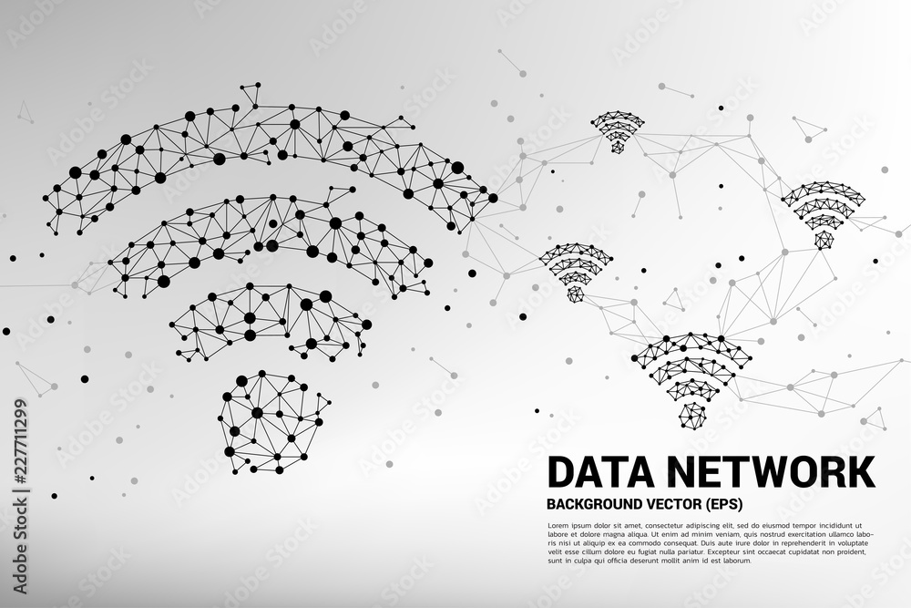 Poster Vector Polygon dot connect line shaped mobile data icon. Concept for data transfer of  mobile and wi-fi data network.