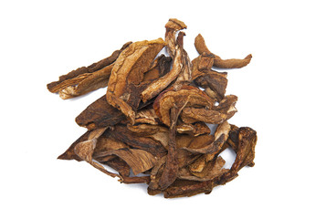 Dried porcini mushrooms isolated on white background