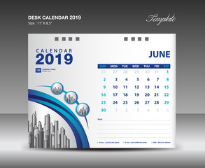 JUNE 2019 year template vector, circle graphic modern design