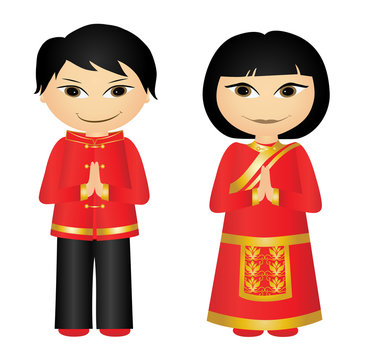 Chinese boy and girl in traditional clothing