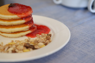 pancake with strawberry jam