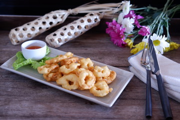 onion ring on old wooden