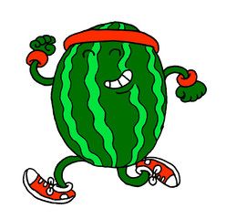 Funny illustration of a watermelon jogging