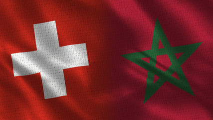 Obraz premium Switzerland and Morocco - Two Flag Together - Fabric Texture