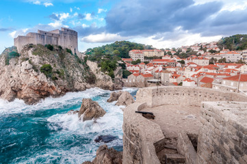 Dubrovnik Croatia with stormy sea around medieval old city