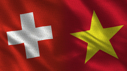 Switzerland and Yemen - Two Flag Together - Fabric Texture