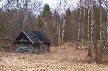 small hut in the autumn forest