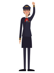 young woman pilot with hand up avatar character